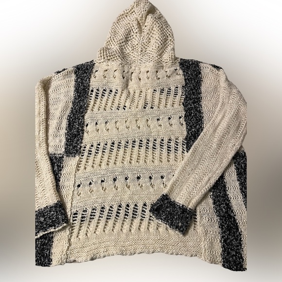 Ciel USA Womens Boho Cream And Black Striped Hooded Sweater Oversized Size M - Picture 3 of 7